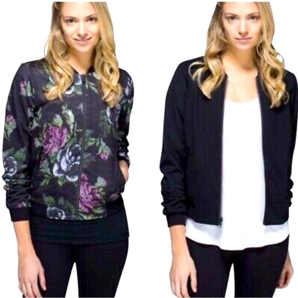 Lululemon Garden Party Reversible Bomber Jacket Garden Party Floral Black Sz 4